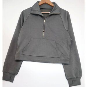 MangoPop Women's Quarter Zip Pullover Sweatshirt Kangaroo Pocket Ribbed Cuffs S